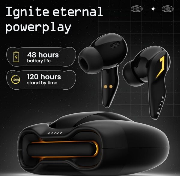 Boult Audio UFO Truly Wireless in Ear Earbuds with 48H Playtime, Built-in App Support, 45ms Low Latency Gaming, 4 Mics ENC, Breathing LEDs, 13mm Bass Drivers Ear Buds TWS, Made in India (Black Gloss) - Image 3