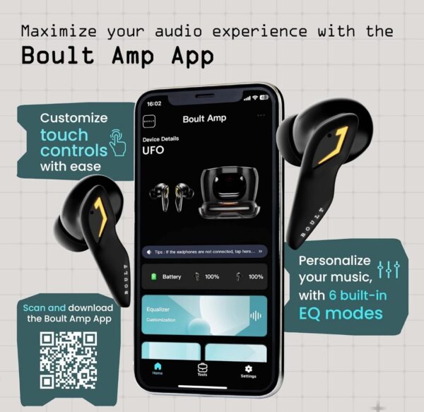 Boult Audio UFO Truly Wireless in Ear Earbuds with 48H Playtime, Built-in App Support, 45ms Low Latency Gaming, 4 Mics ENC, Breathing LEDs, 13mm Bass Drivers Ear Buds TWS, Made in India (Black Gloss) - Image 4